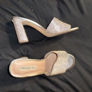 Chelsea & Violet Rhinestone Block Heel Mules – Size 9.5
